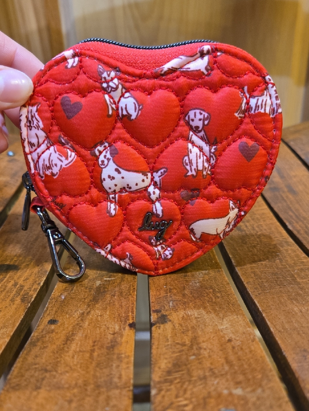 Lug Heart Pouch, Bag Charm, In Red, With Dogs